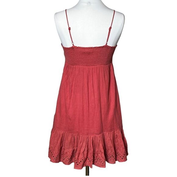 HOUSE of Harlow 1960 Flounce Hem Eyelet A-Line Midi Sundress Salmon Pink NWT - Picture 3 of 5